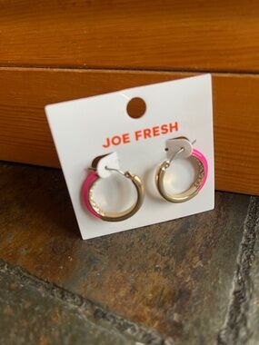 Joe Fresh Gold Hoop Earrings with Pink Trim